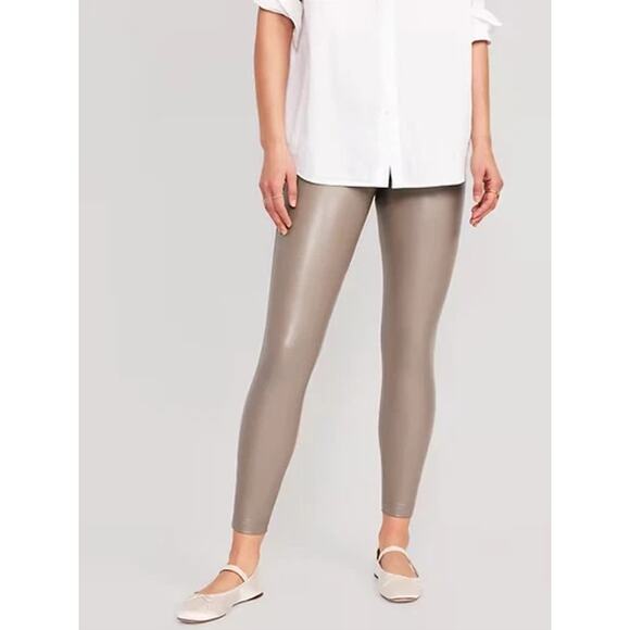 NEW Old Navy Faux-Leather Leggings High-Waisted Vegan Sedimentary Tan Women's XL - Picture 2 of 11